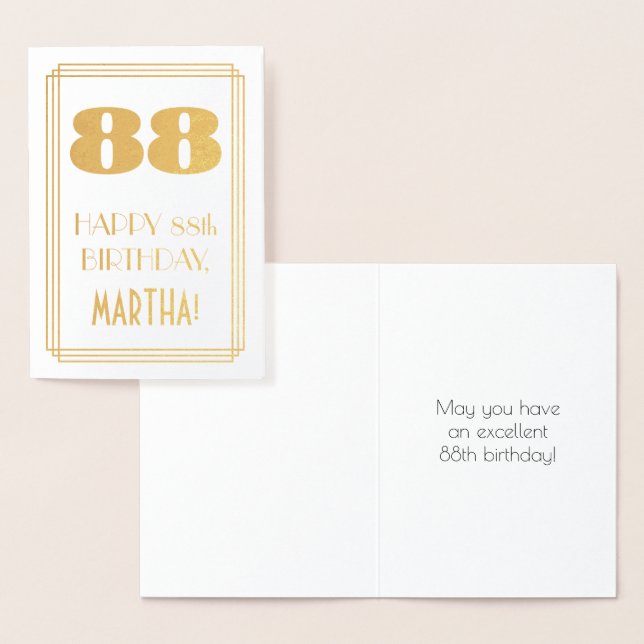 88th Birthday: Art Deco Inspired Look "88" & Name Foil Card (Display)