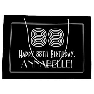 88th Birthday — Art Deco Inspired Look "88" & Name Large Gift Bag