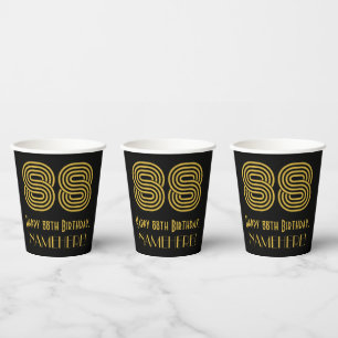 88th Birthday: Art Deco Inspired Look “88” & Name Paper Cups