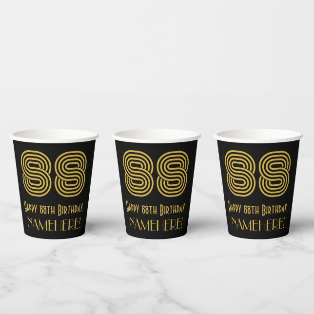 88th Birthday: Art Deco Inspired Look “88” & Name Paper Cups (Multi)