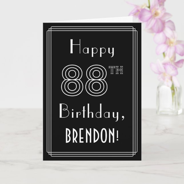 88th Birthday: Art Deco Style # 88 & Custom Name Card (Orchid)