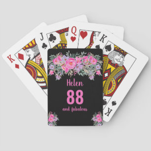 88th birthday black pink floral  playing cards