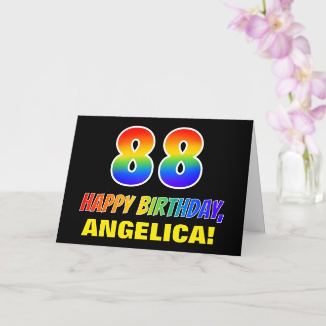 88th Birthday: Bold, Fun, Simple, Rainbow 88 Card (Orchid)