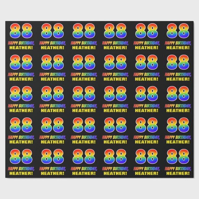 88th Birthday: Bold, Fun, Simple, Rainbow 88 Wrapping Paper (Seam)