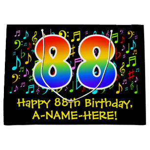 88th Birthday - Colourful Music Symbols, Rainbow 8 Large Gift Bag