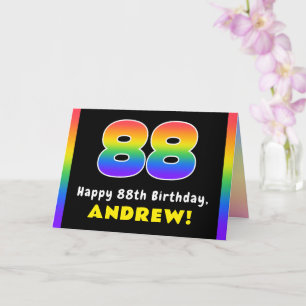88th Birthday: Colourful Rainbow # 88, Custom Name Card