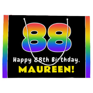 88th Birthday: Colourful Rainbow # 88, Custom Name Large Gift Bag