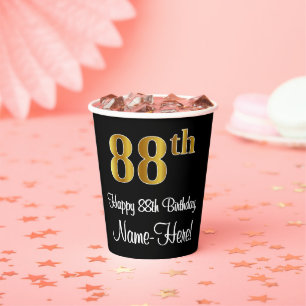 88th Birthday - Elegant Luxurious Faux Gold Look # Paper Cups