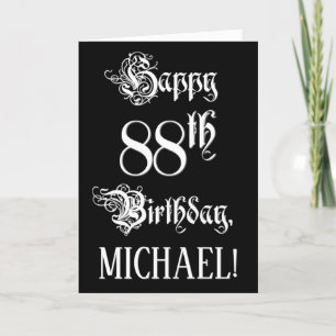 88th Birthday: Fancy, Elegant Script + Custom Name Card