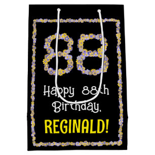 88th Birthday: Floral Flowers Number, Custom Name Medium Gift Bag