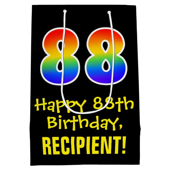 88th Birthday: Fun, Bold, Colourful, Rainbow "88" Medium Gift Bag (Back)