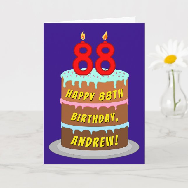 88th Birthday: Fun Cake and Candles + Custom Name Card (Small Plant)