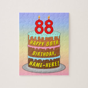 88th Birthday: Fun Cake and Candles + Custom Name Jigsaw Puzzle