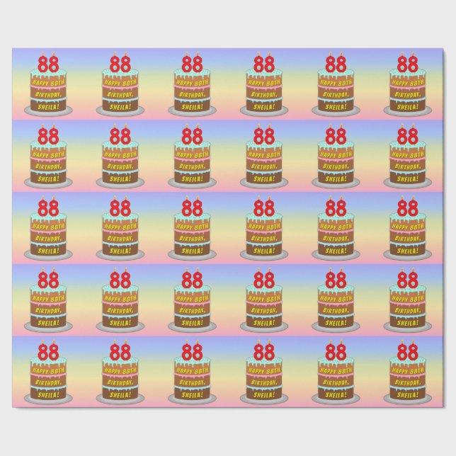 88th Birthday: Fun Cake and Candles + Custom Name Wrapping Paper (Seam)