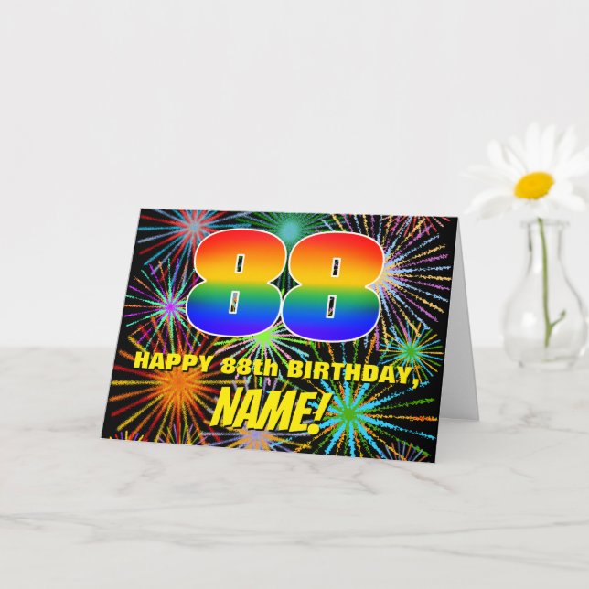 88th Birthday: Fun, Colourful Celebratory Firework Card (Small Plant)