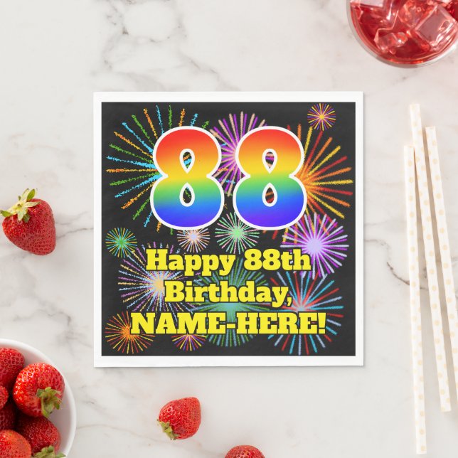 88th Birthday: Fun Fireworks Pattern + Rainbow 88 Napkin (Insitu)