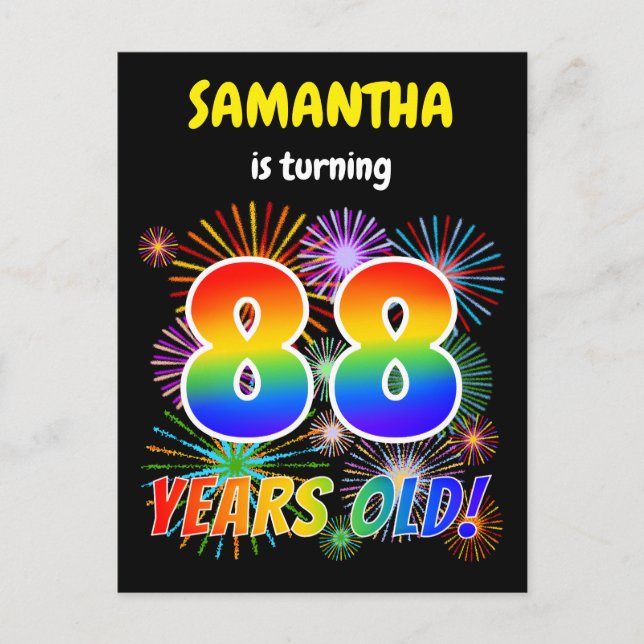88th Birthday - Fun Fireworks, Rainbow Look "88" Postcard (Front)