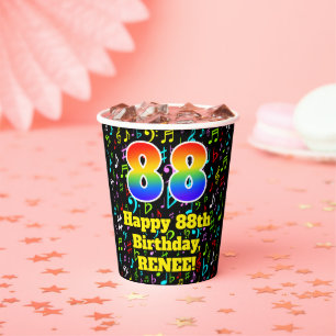 88th Birthday: Fun Music Notes Pattern, Rainbow 88 Paper Cups