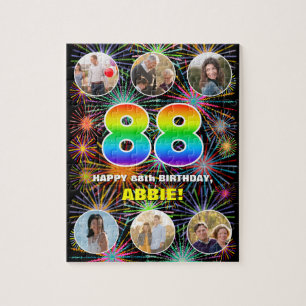 88th Birthday: Fun Rainbow #, Custom Name + Photos Jigsaw Puzzle