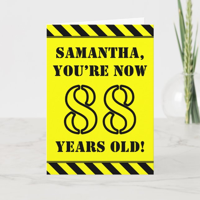 88th Birthday: Fun Stencil Style Text, Custom Name Card (Front)