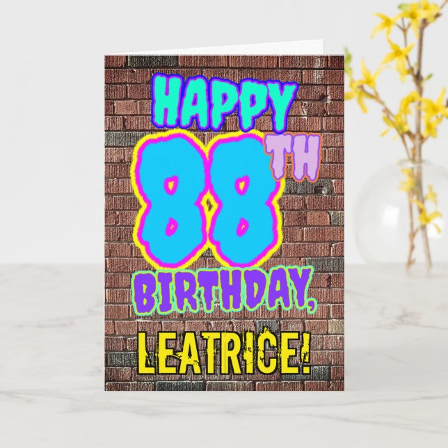 88th Birthday - Fun, Urban Graffiti Inspired Look Card (Yellow Flower)