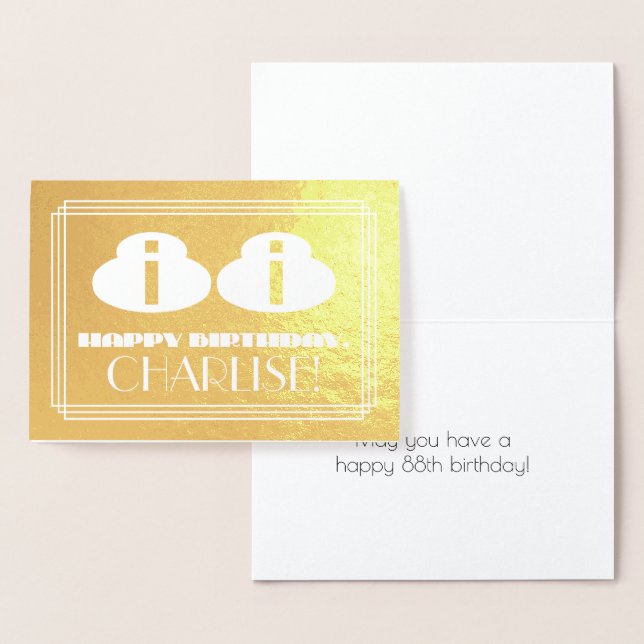 88th Birthday: Name + Art Deco Inspired Look "88" Foil Card (Display)