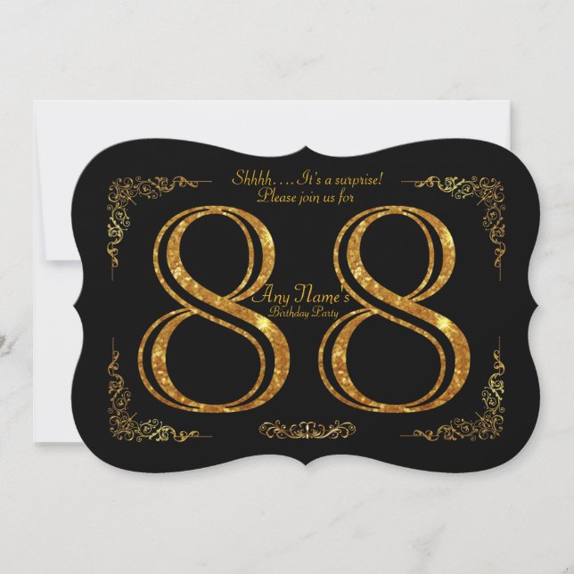 88th,Birthday party 88th,great Gatsby,black & gold Invitation (Front)
