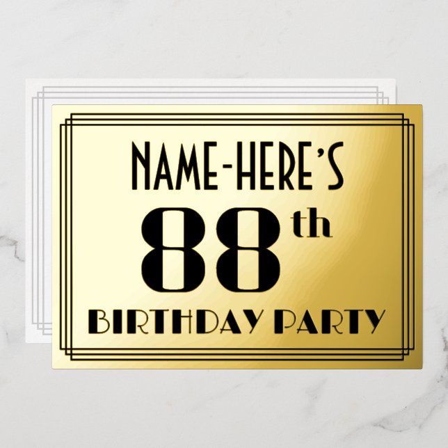 88th Birthday Party: Art Deco Look “88” and Name (Front/Back)