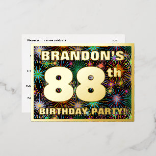 88th Birthday Party: Bold, Colourful Fireworks Loo Foil Invitation Postcard