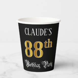 88th Birthday Party — Fancy Script, Faux Gold Look Paper Cups