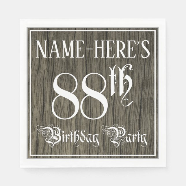 88th Birthday Party — Fancy Script, Faux Wood Look Napkin (Front)