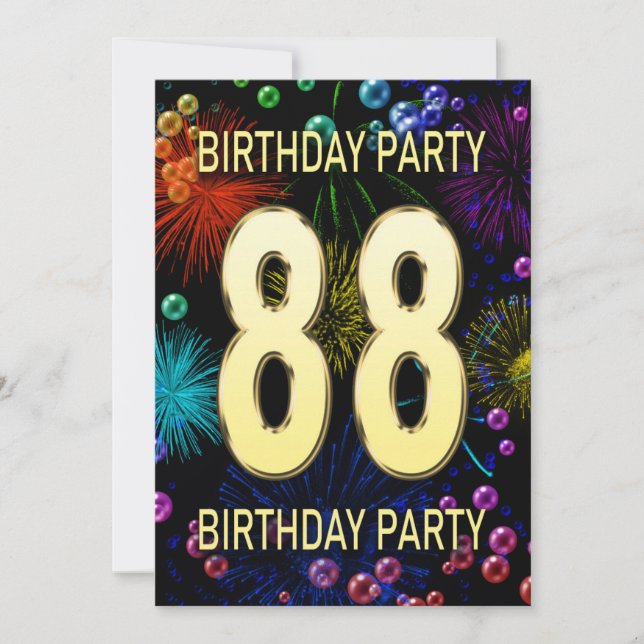88th Birthday Party Invitation Fireworks Bubbles (Front)