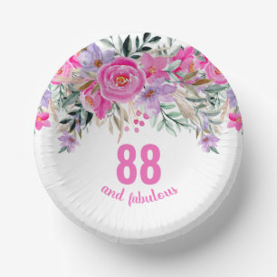 88th birthday pink floral  paper plate