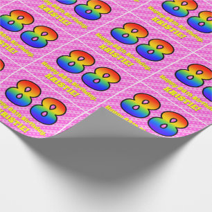 88th Birthday: Pink Stripes & Hearts, Rainbow # 88 Wrapping Paper