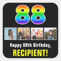 88th Birthday: Rainbow “88”; Custom Photos & Name