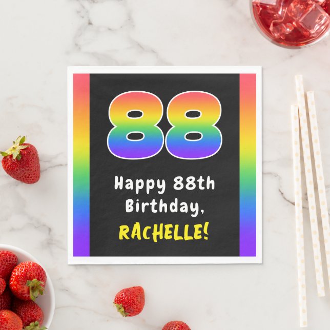 88th Birthday: Rainbow Spectrum # 88, Custom Name Napkin (Insitu)