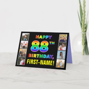 88th Birthday: Rainbow Text, Custom Photos & Name Card