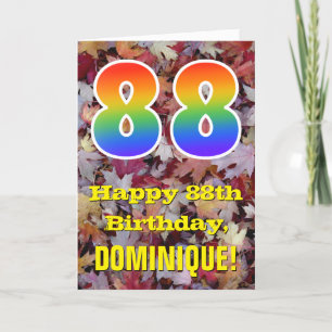 88th Birthday; Rustic Autumn Leaves; Rainbow "88" Card