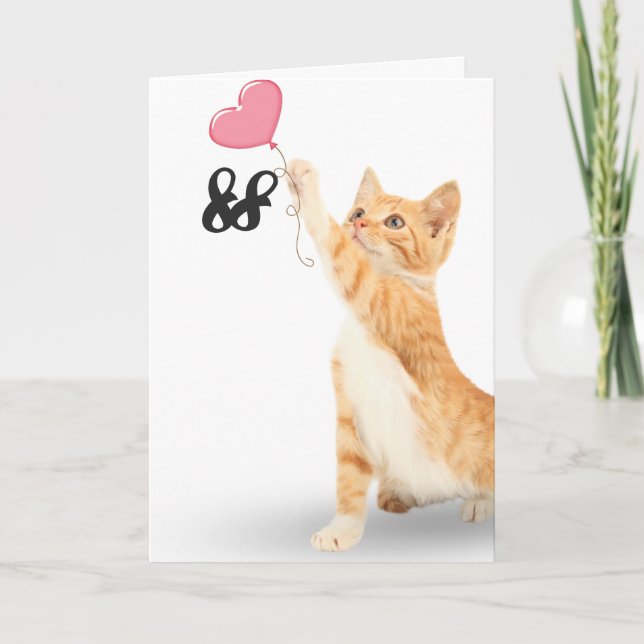 88th birthday tabby cat with heart balloon card (Front)