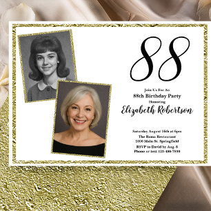 88th Custom Photo White and Gold  Invitation