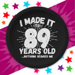 89 Year Old Sarcastic Meme Funny 89th Birthday Paper Plate<br><div class="desc">This funny 89th birthday design makes a great sarcastic humour joke or novelty gag gift for a 89 year old birthday theme or surprise 89th birthday party! Features 'I Made it to 89 Years Old... Nothing Scares Me' funny 89th birthday meme that will get lots of laughs from family, friends,...</div>