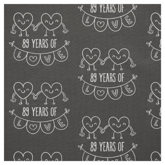 89th Anniversary Gift Chalk Hearts Fabric (Swatch)