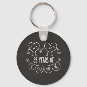 89th Anniversary Gift Chalk Hearts Key Ring