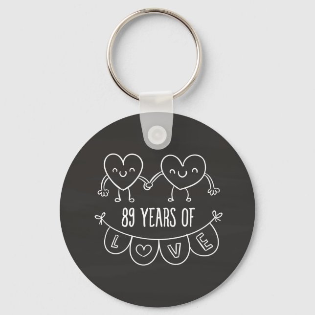 89th Anniversary Gift Chalk Hearts Key Ring (Front)