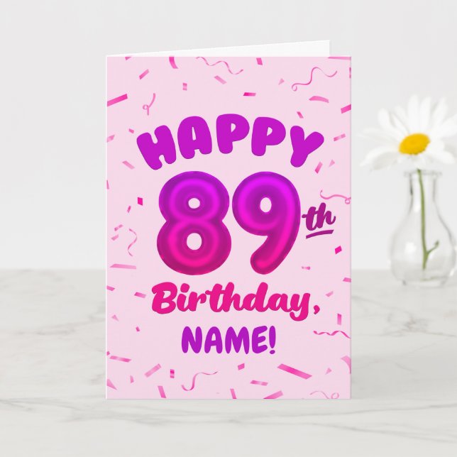 89th Balloon Number Custom Name Birthday Card (Small Plant)