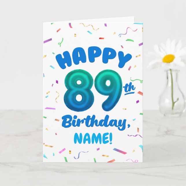89th Balloon Number Custom Name Birthday Card (Small Plant)