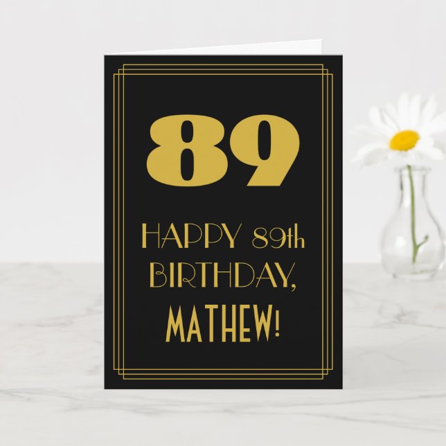 89th Birthday – Art Deco Inspired Look "89" & Name Card (Small Plant)
