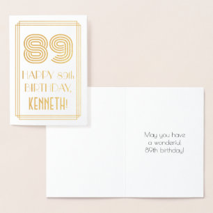 89th Birthday - Art Deco Inspired Look "89" & Name Foil Card