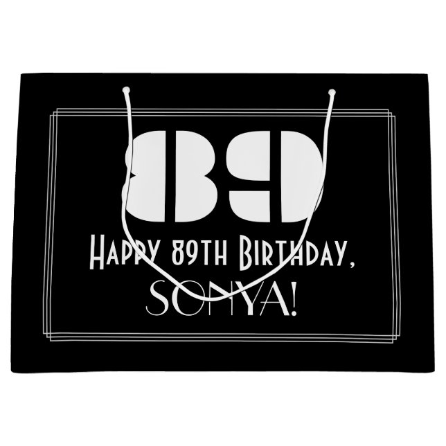 89th Birthday ~ Art Deco Inspired Look "89" + Name Large Gift Bag (Front)