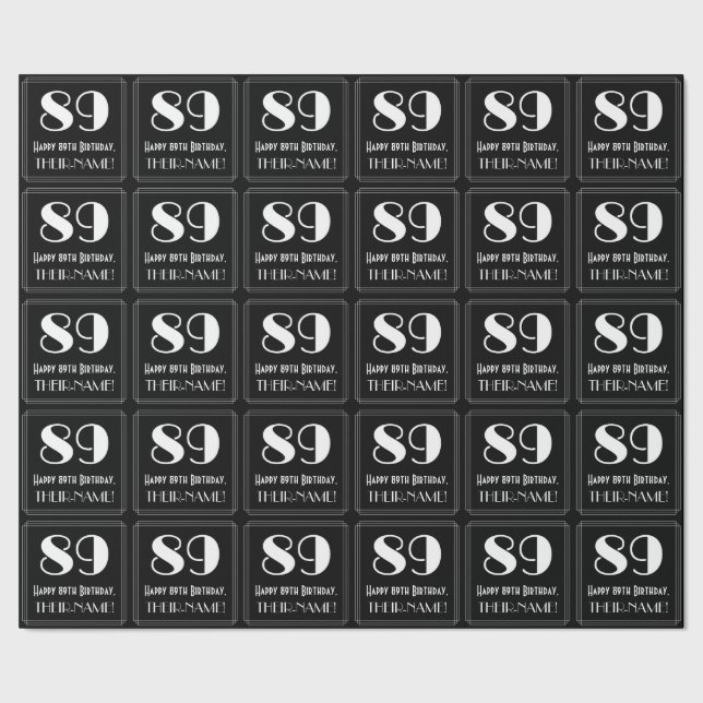 89th Birthday - Art Deco Inspired Look "89", Name Wrapping Paper (Seam)